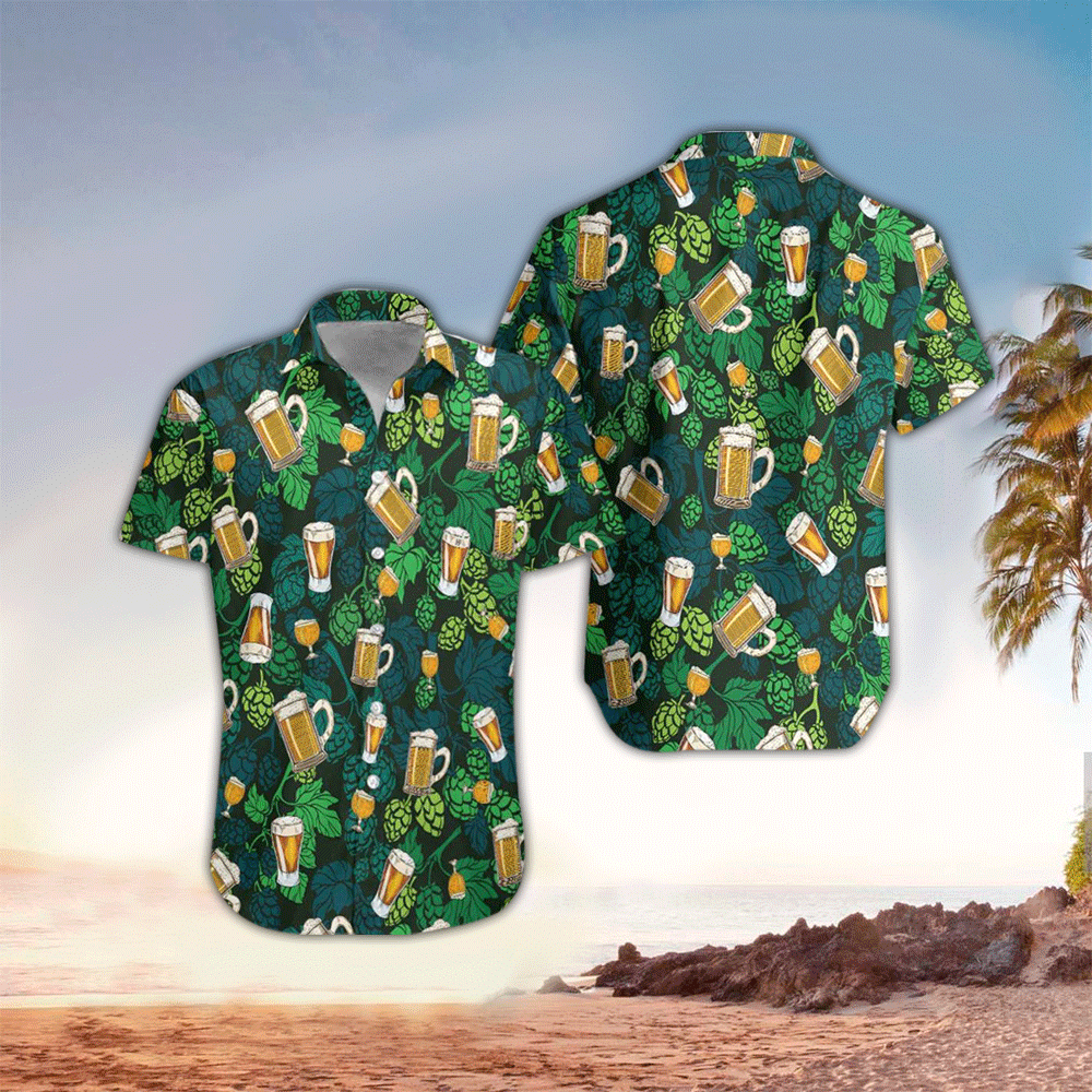 Beer and floral pattern Hawaiian Shirt for men/ Perfect Gift Ideas For Beer Lover