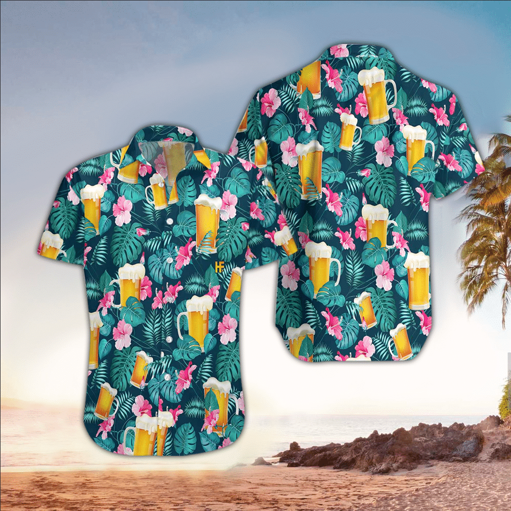 Beer floral aloha Hawaiian Shirt/ Mens Hawaiian Shirt For Beer Lover/ Hawaiian shirt for men