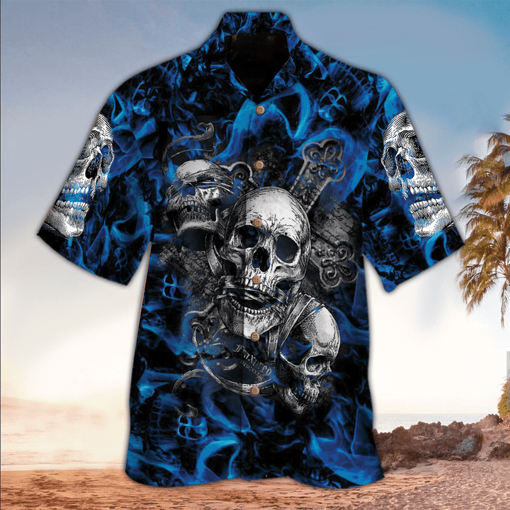 Skull 3D All printed black Hawaii Shirt/ Perfect Hawaiian Shirt For Skull Lover/ Hawaiian shirt for men