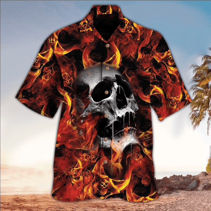 Skull Fire Hawaii Shirt/ Perfect Hawaiian Shirt For Skull Lover/ Hawaiian shirt for men