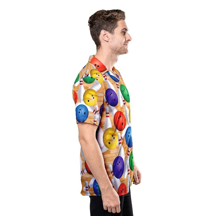 Colorful Strike Bowling Pin Hawaiian Shirt/ Men Bowling Hawaii Shirt