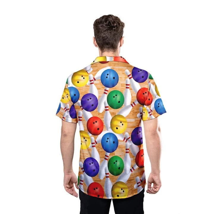 Colorful Strike Bowling Pin Hawaiian Shirt/ Men Bowling Hawaii Shirt
