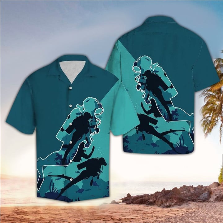 Scuba Apparel/ Scuba Button Up Shirt/ Scuba hawaiian shirt/ Perfect Scuba Clothing