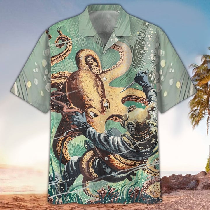 Scuba helmet Hawaiian Shirt for men and women/ Scuba Shirt For Scuba Lover/ Perfect Gift Ideas For Scuba Lover