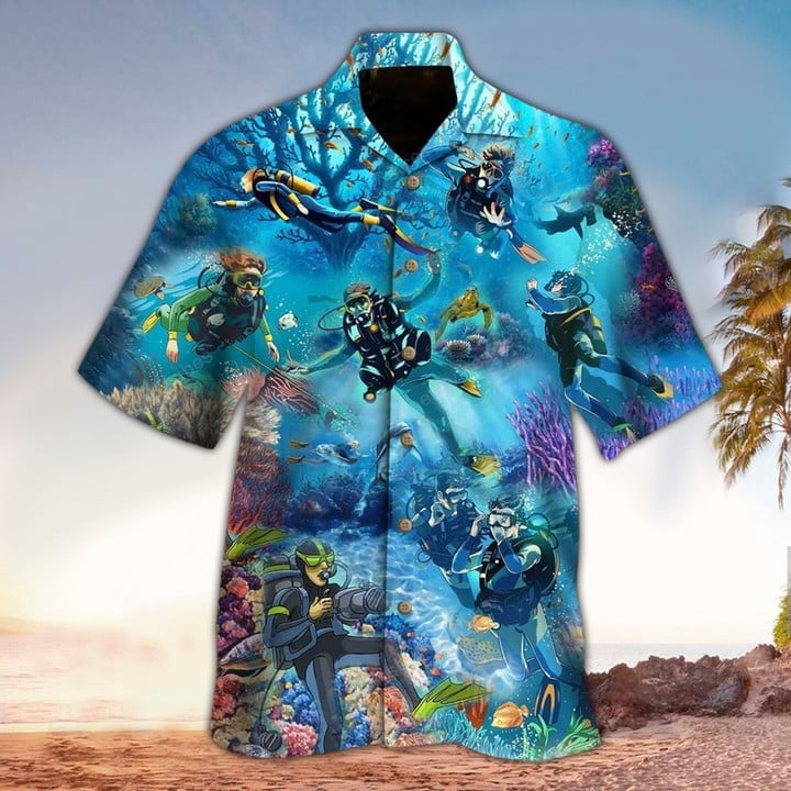 Scuba driving Apparel/ Scuba Button Up Shirt/ Scuba hawaiian shirt/ Perfect Scuba Clothing