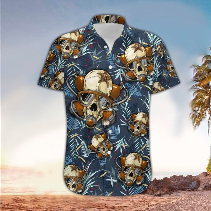 Scuba driving skull Hawaiian Shirt/ Perfect Scuba Clothing