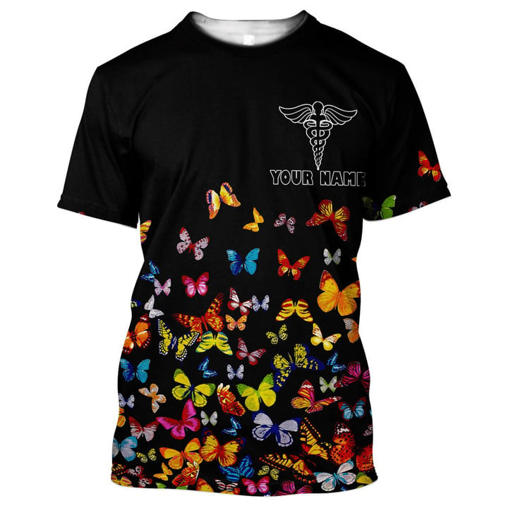 Personalized Butterfly Color Nurse T Shirt/ Best Nurse Apparel For Nurse Lovers