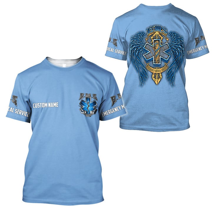 Custom EMS Nurse Blue 3D All Over Print Shirt/ Personalized Nurse Apparel/ Cool T Shirt For Nurse Lovers