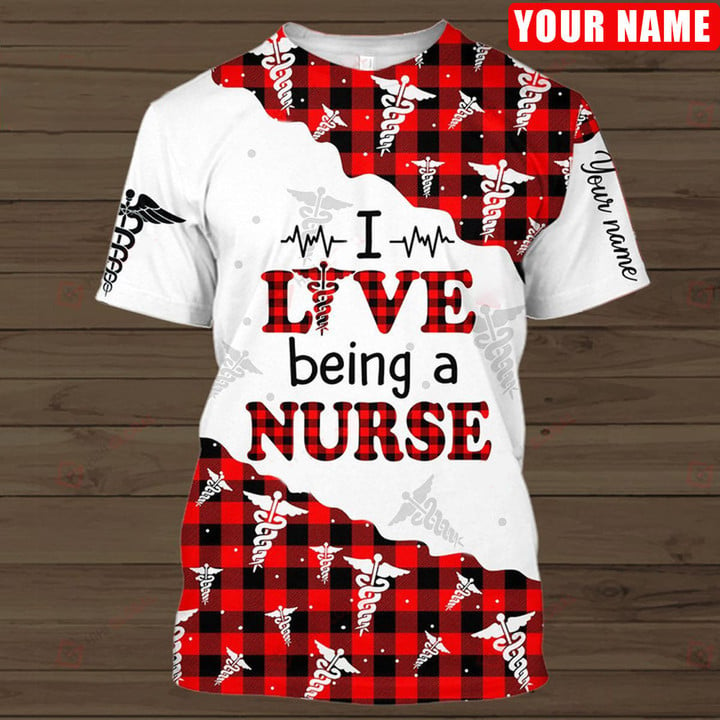 Personalized I Love Being A Nurse Red Caro Pattern 3D Shirt/ Amazing Gifts Idea For Nurse