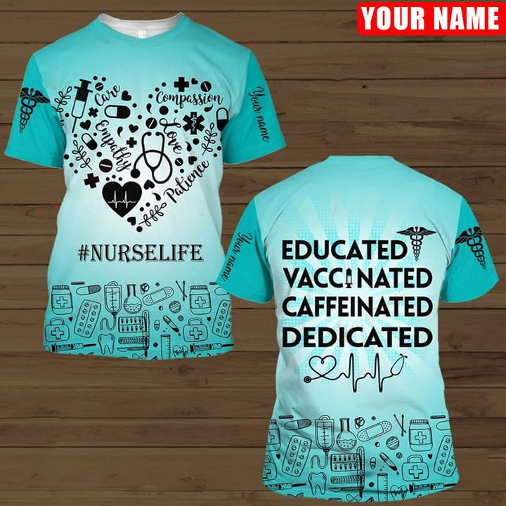 Personalized Educated Vaccinated Caffeinated Dedicated Nurse Shirt/ Nurse Life All Over Print Shirt