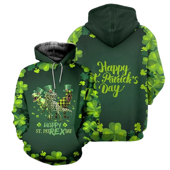 Happy St PatRex Day Happy St Patrick''s Day 3D All Over Print Hoodie/ Zip-up Hoodie