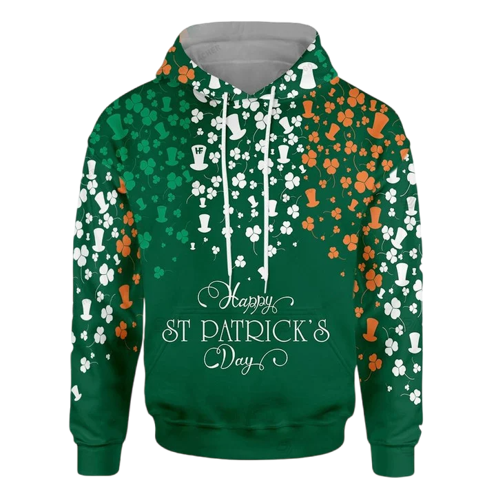 Happy St Patrick''s Day Pattern Shamrock and Hat 3D All Over Printed Shirt