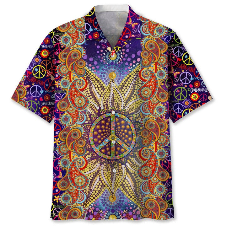 Hippie Flower Hawaiian Shirt/ Colorful Hippie Floral Hawaii Beach Shirt/ Summer Aloha Beach Shirts