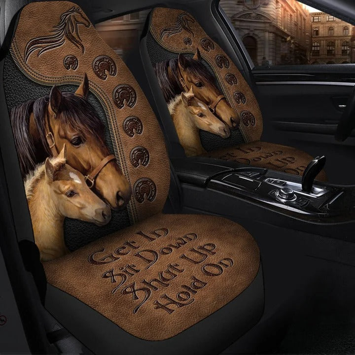 Horse Family Get In Hold on Front Car Seat Covers Universal Fit