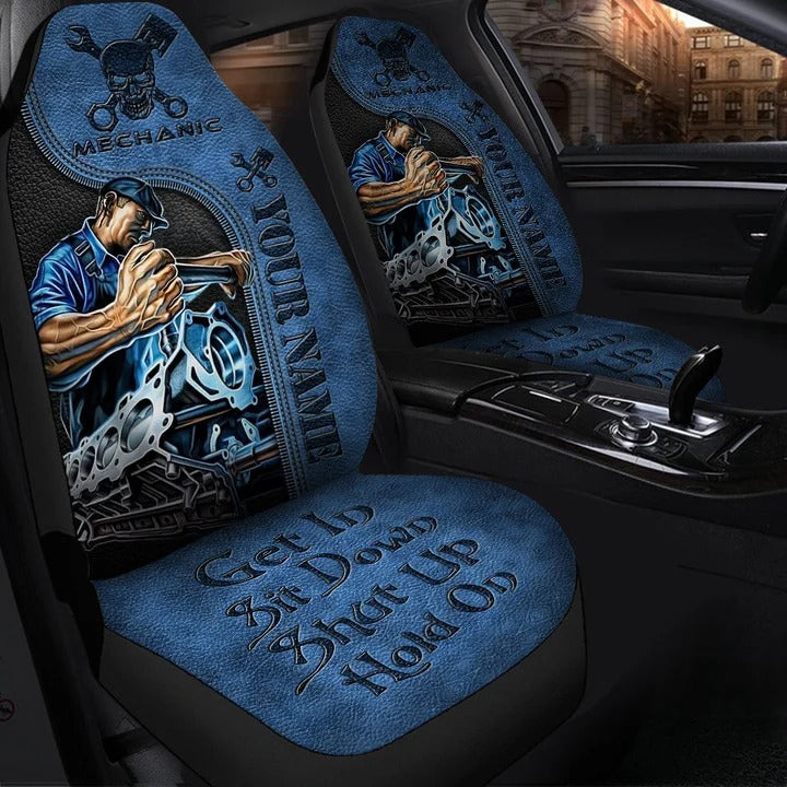 Personalized Mechanic Front Car Seat Cover Skull Mechanical Auto Seat Cover