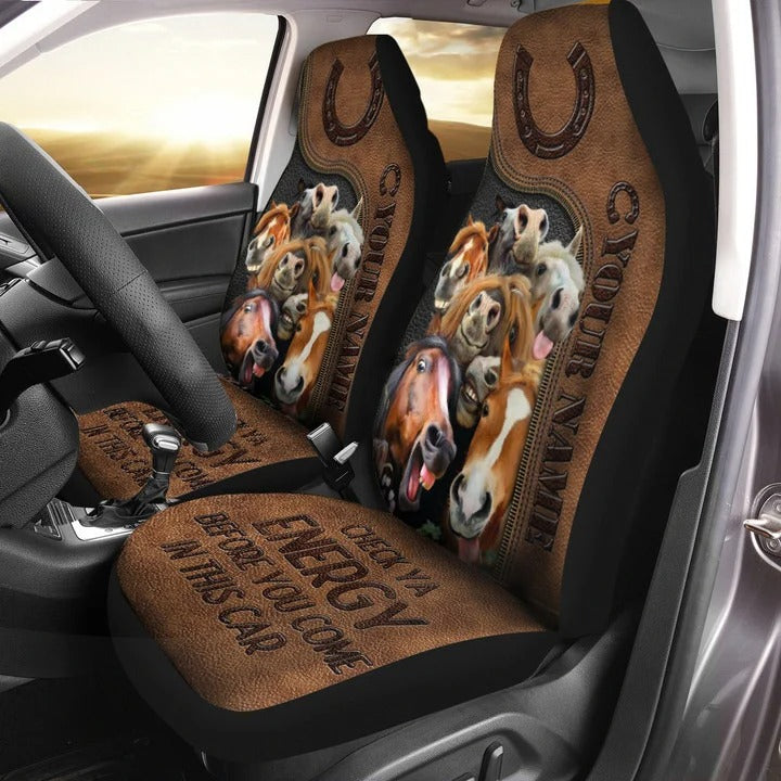 Personalized Name Horses Funny Check Ya Energy Car Seat Covers Universal Fit