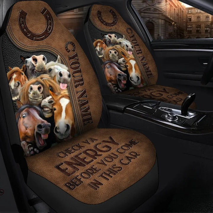 Personalized Name Horses Funny Check Ya Energy Car Seat Covers Universal Fit