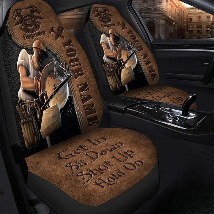 Personalized Name Carpenter Hold on Funny Car Seat Covers Universal Fit