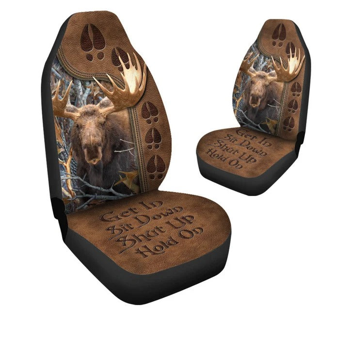 Moose Hunting Hold on Front Car Seat Covers Universal Fit