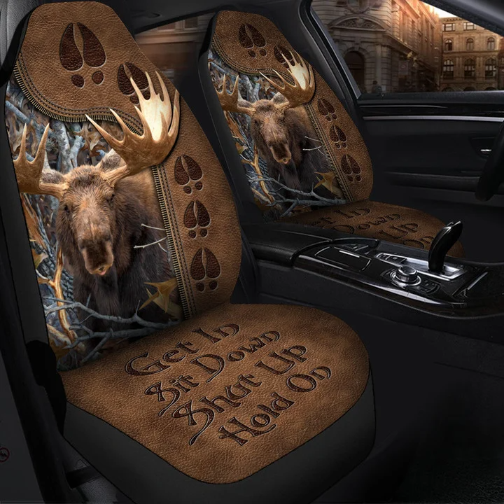 Moose Hunting Hold on Front Car Seat Covers Universal Fit