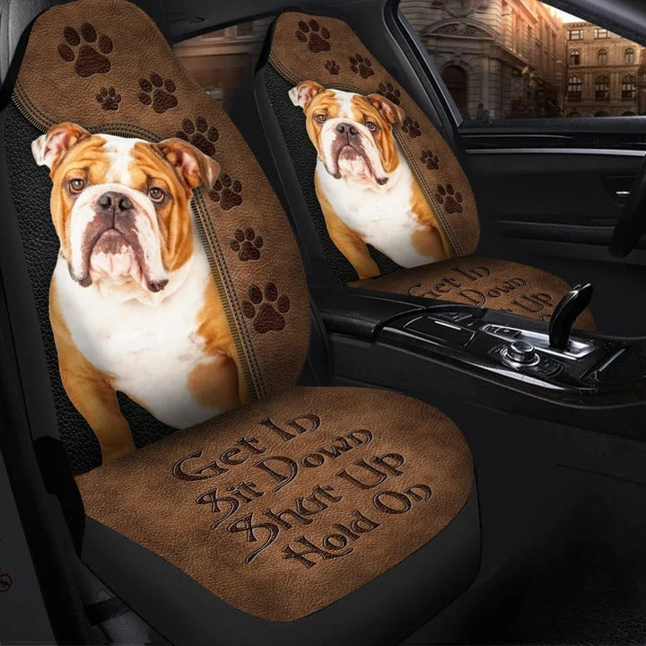 Cute Bulldog On Front Car Seats Cover