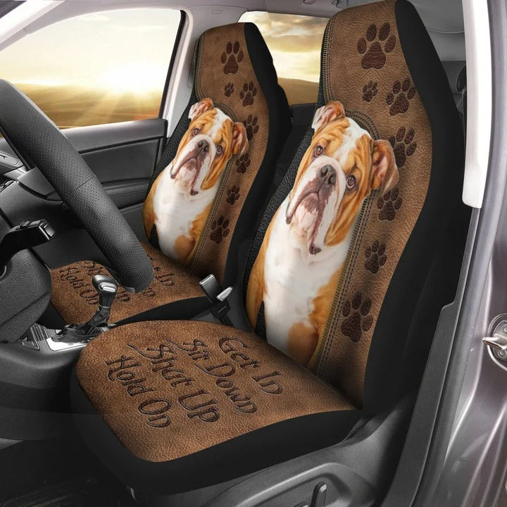 Cute Bulldog On Front Car Seats Cover