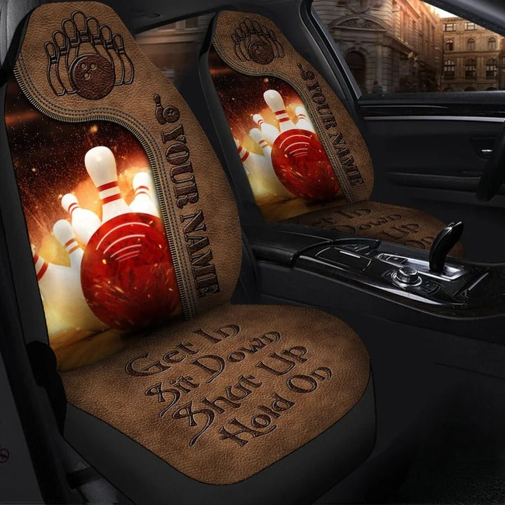 Customized Bowling Car Seat Cover Get In Shut Up Hold On