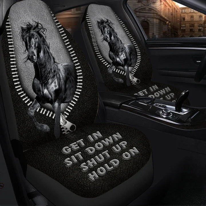 Black Horse Car Seat Cover Universal Fit Set 2