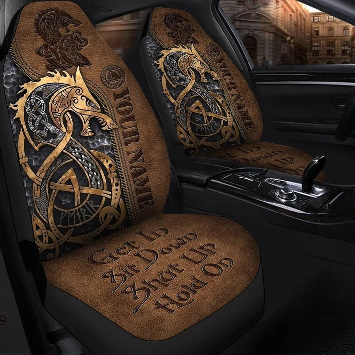 Personalized Name Viking Fenrir Tattoo Car Seat Covers Universal Fit