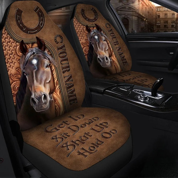 Custom Car Seat Cover For Horse Lover Get In Shut Up Horse Auto Seat Protector Leather Pattern