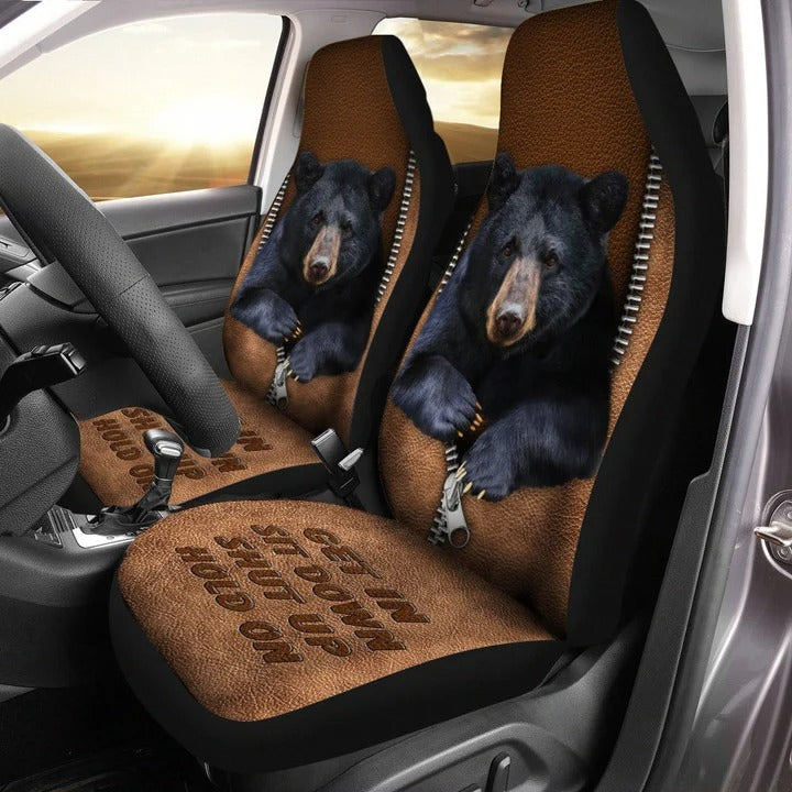 3D All Over Printed Black Bear Car Seat Cover Get In Sit Down