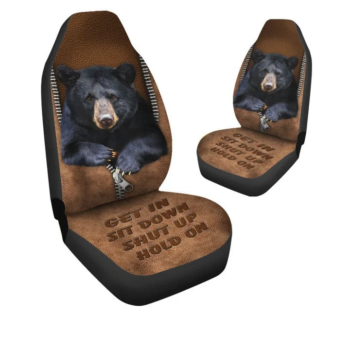 3D All Over Printed Black Bear Car Seat Cover Get In Sit Down
