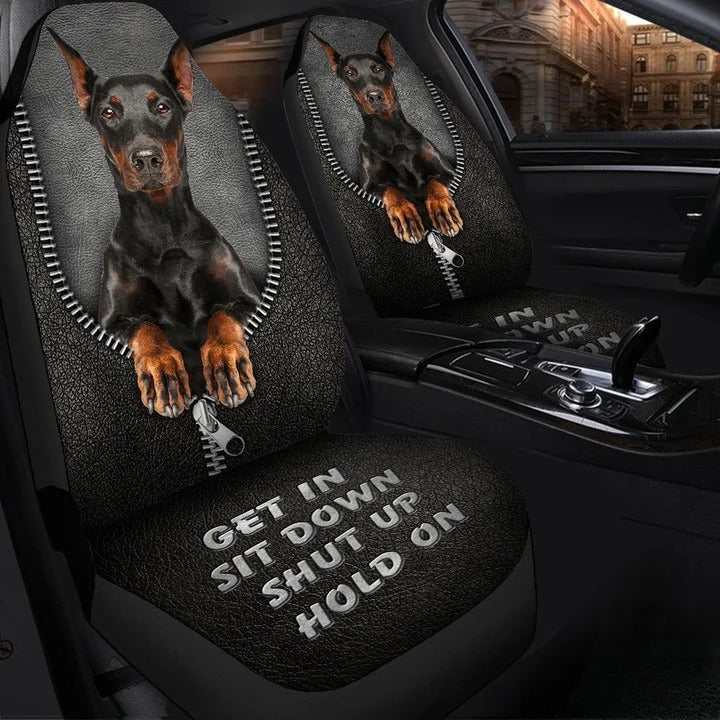 Dobermann Hold on Funny Car Seat Covers Universal Fit