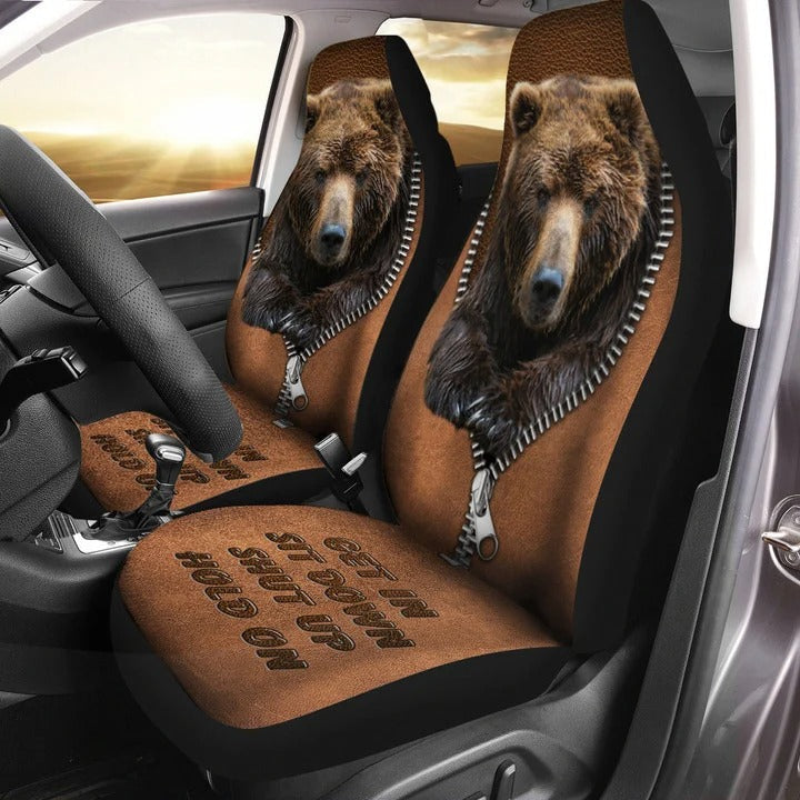 Cool Brown Bear Funny Car Seat Covers Get In Sit Down