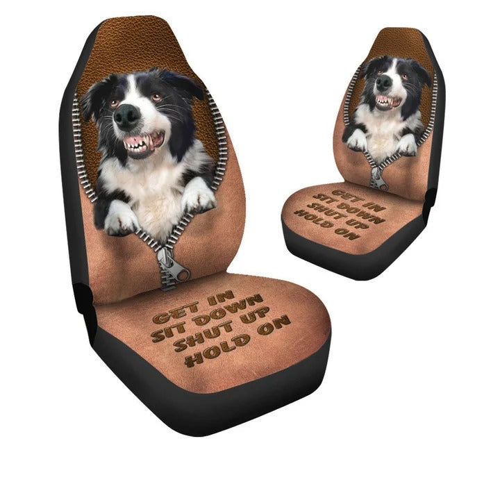 Border Collie Angry Funny Car Seat Covers Get In Sit Down Shut Up Hold On