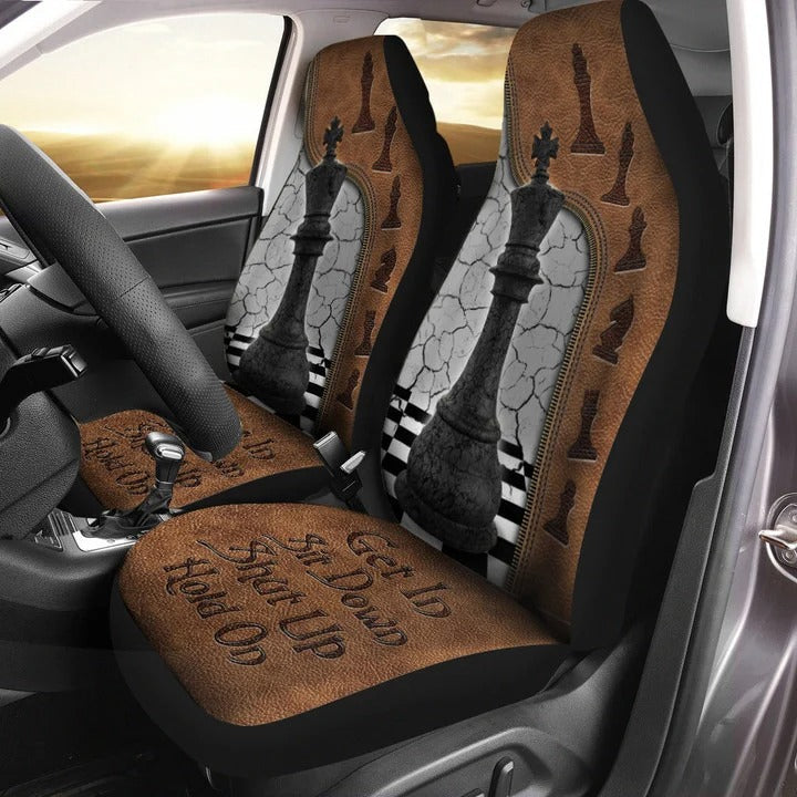 King Chess Front Car Seat Cover Get In Shut Up Hold On Chess Auto Front Seat Covers
