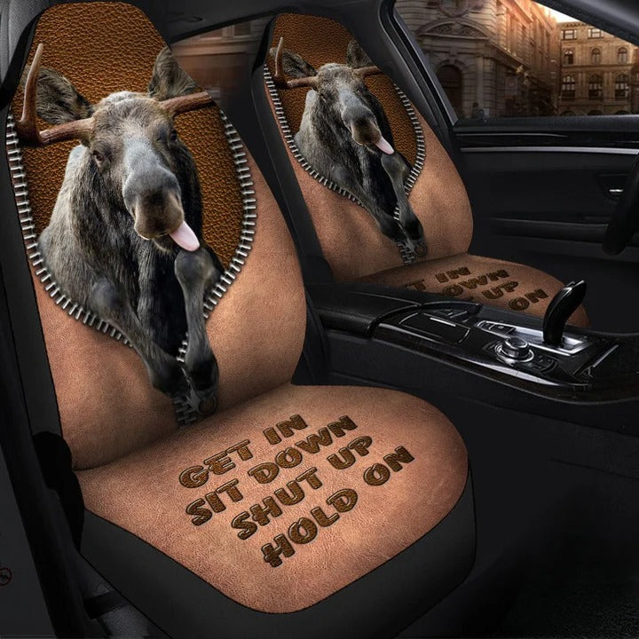 Moose Hold on Funny Car Seat Covers Universal Fit Set 2