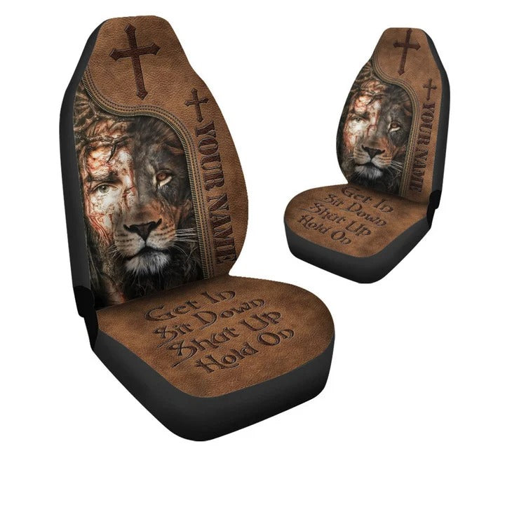Personalized Jesus Lion Car Seat Covers Universal Fit Leather Pattern