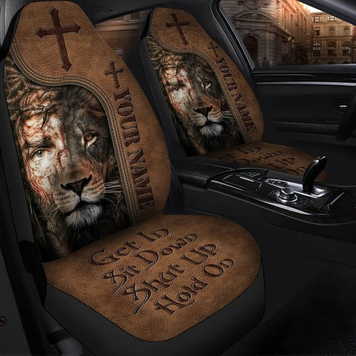 Personalized Jesus Lion Car Seat Covers Universal Fit Leather Pattern