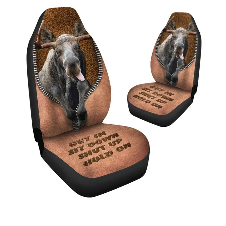 Moose Hold on Funny Car Seat Covers Universal Fit Set 2
