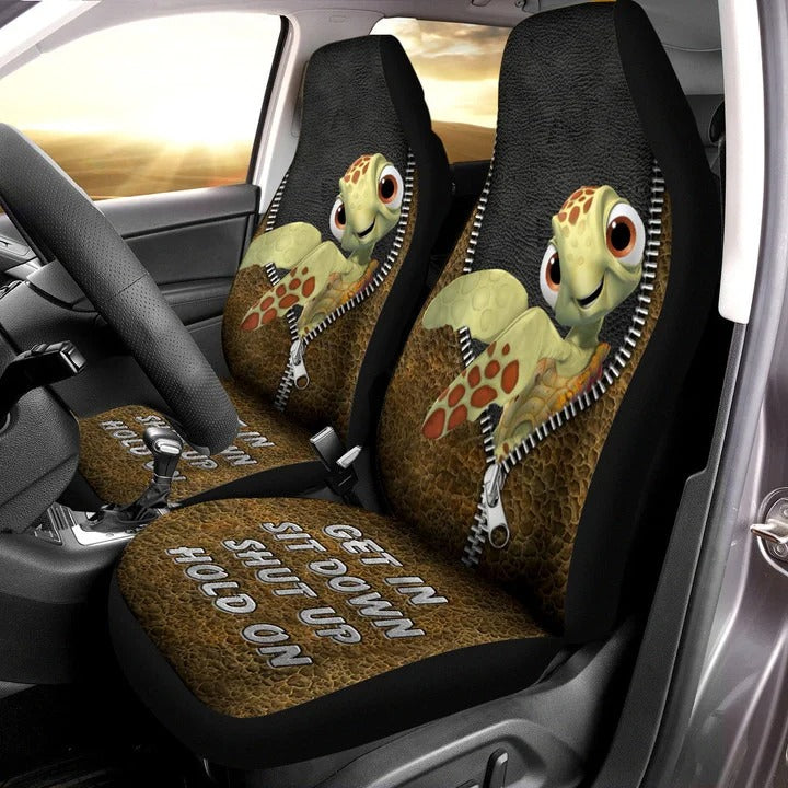 Get In Sit Down Shut Up Hold On/ Sea Turtle Car Seat Covers With Leather Pattern Print Universal Fit