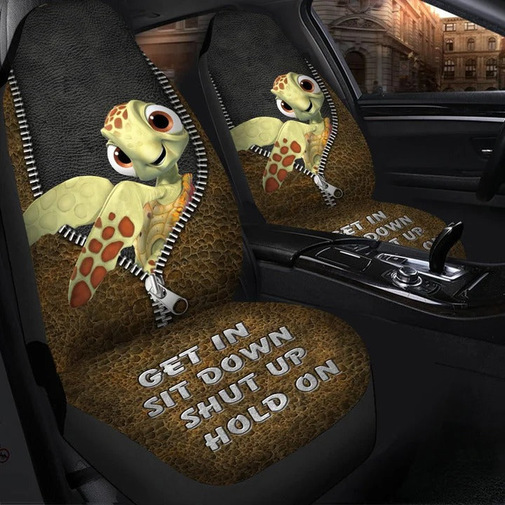 Get In Sit Down Shut Up Hold On/ Sea Turtle Car Seat Covers With Leather Pattern Print Universal Fit
