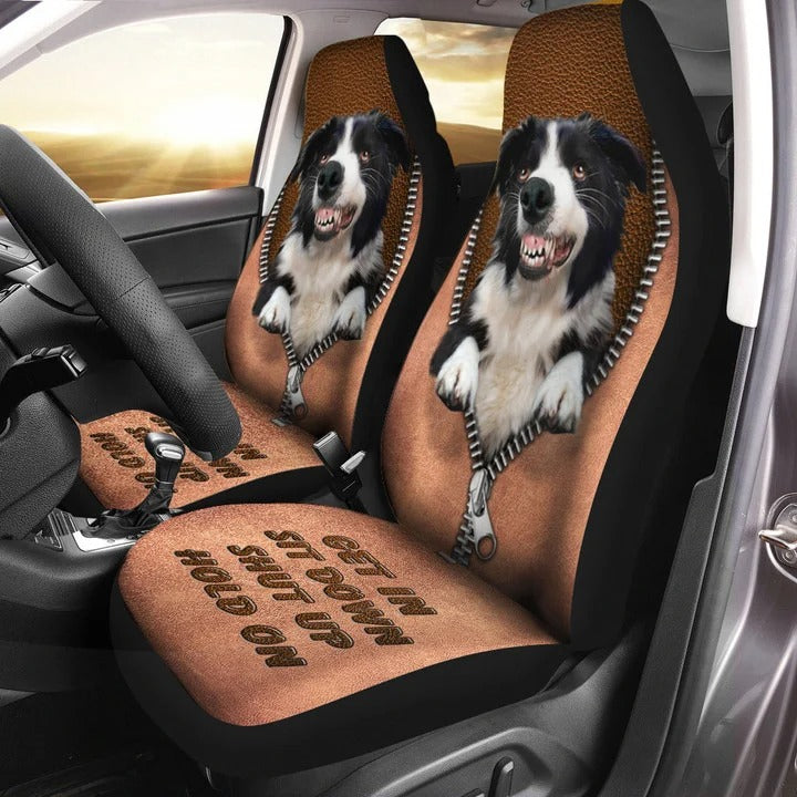 Border Collie Angry Funny Car Seat Covers Get In Sit Down Shut Up Hold On