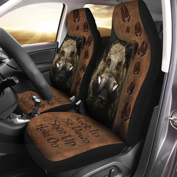 Wild Boar Get In Sit Down Funny Car Seat Covers Universal Fit
