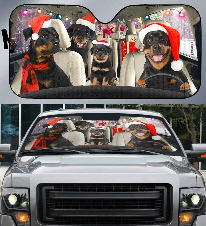 Rottweiler Family Christmas Auto Car Sunshade