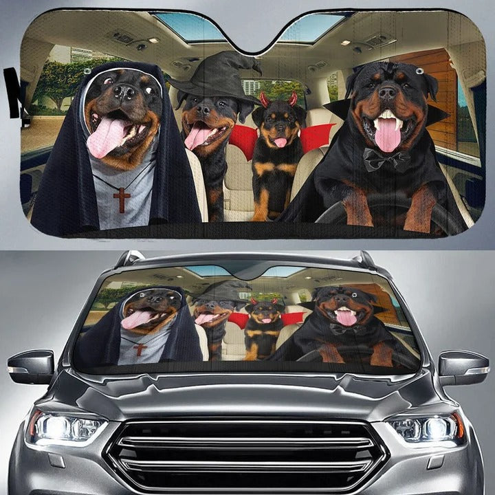 Rottweiler Halloween Auto Car Sunshade/ Funny Dog Full Printed On Car Sun Shade Windshields