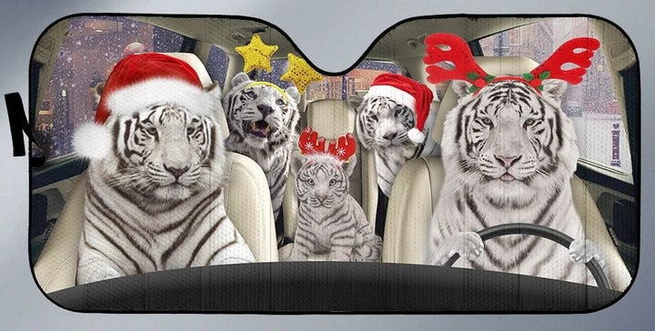 White Tiger Family Christmas Auto Car Sunshade