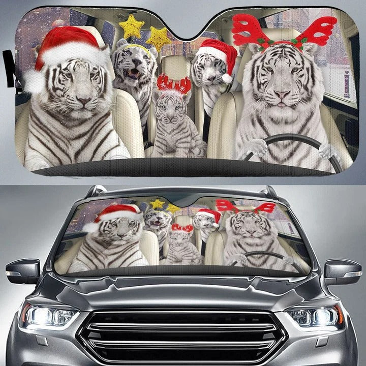 White Tiger Family Christmas Auto Car Sunshade