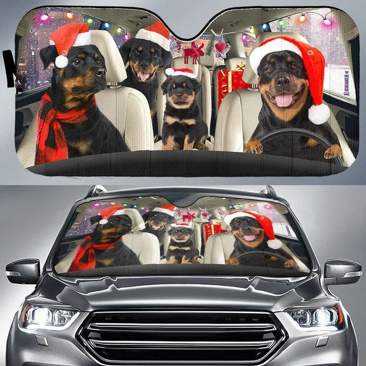 Rottweiler Family Christmas Auto Car Sunshade