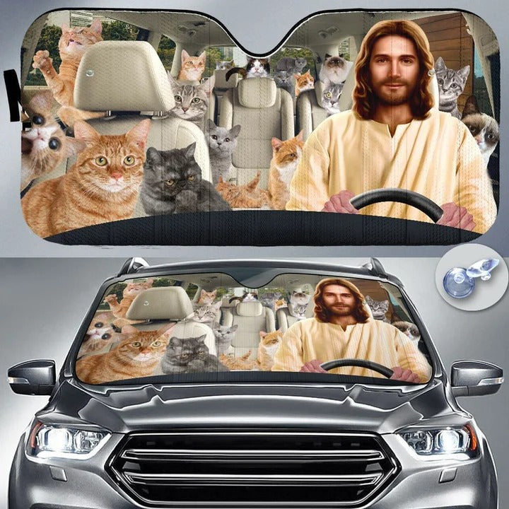 Jesus and cats Auto Car Sunshade